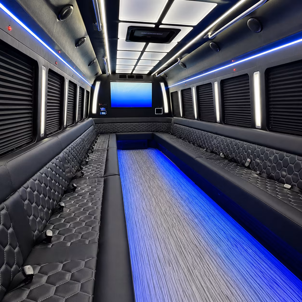 el centro 50 passenger party bus inside